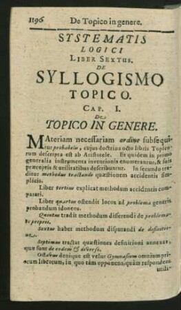 Systematis Logici Liber Sextus. De Syllogismo Topico.