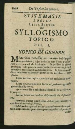 Systematis Logici Liber Sextus. De Syllogismo Topico.