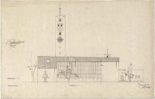 Gsaenger, Gustav; Augsburg - Pfersee (Bayern); Ev. St. Pauls Kirche - Ausführungsplan, Westseite (Ansicht)