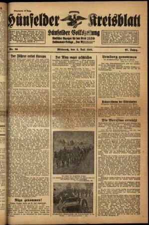 Ausgabe vom Mittwoch, den 02. Juli 1941.