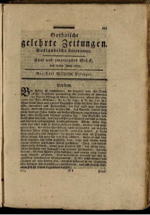 Fünf und zwanzigstes Stück, den 23ten Junii 1792.