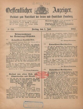 1. Juli-30. September 1887 = No. 151-228
