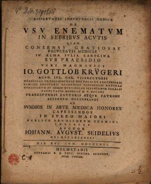 Diss. inaug. med. de usu enematum in febribus acutis
