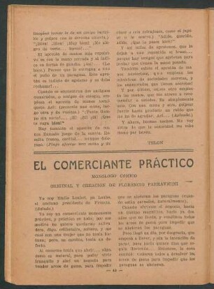 El comerciante práctico : Monólogo cómico, original y creación de Florencio Parravicini