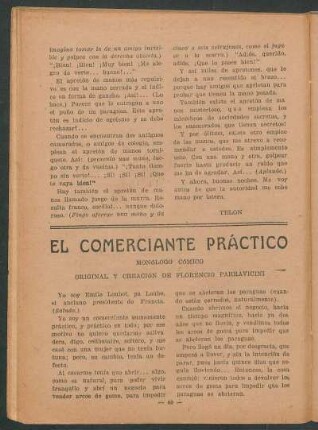 El comerciante práctico : Monólogo cómico, original y creación de Florencio Parravicini