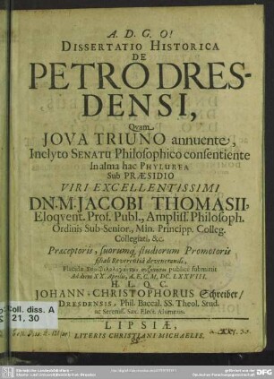 Dissertatio Historica De Petro Dresdensi