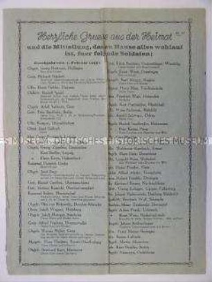 Flugblatt mit Grüßen an deutsche Soldaten