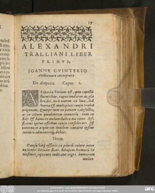 Alexandri Tralliani Liber Primus, Ioanne Guinterio Andernaco interprete.