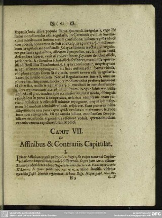 Caput VII. De Affinibus & Contrariis Capitulat