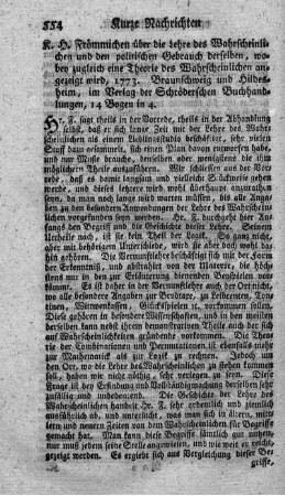 Ueber die Lehre des Wahrscheinlichen und den politischen Gebrauch derselben.