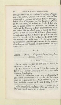 N° 14. Orient. - Perse. - Empire du Grand Mogol. - Empire chinois