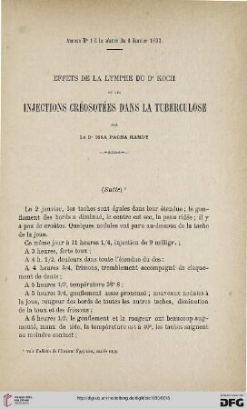 3.Ser. 4.1893: Effets de la lymphe du Dr Koch et les injections créosotées dans la tuberculose