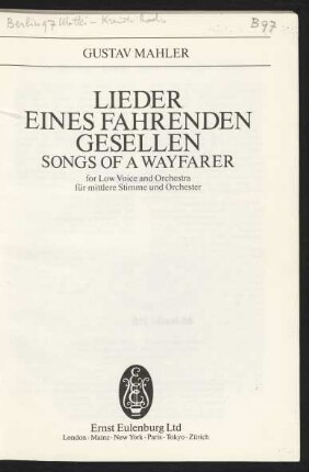 Lieder eines fahrenden Gesellen : für mittlere Stimme und Orchester