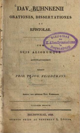 Orationes, dissertationes et epistolae. 1