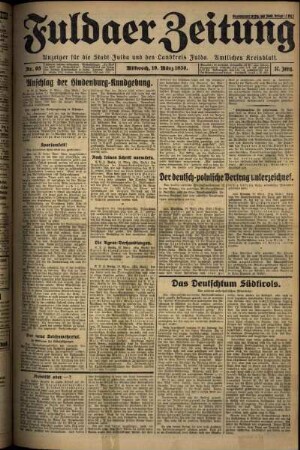 Erste Ausgabe vom Mittwoch, den 19. März 1930.