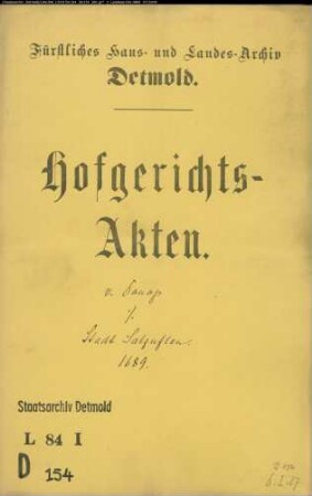 von Donop, Levin Moritz, Landdrost gegen Stadt Salzuflen - Schuldforderung