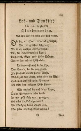 Lob- und Danklied für eine beglückte Kindbetterinn. - Glaubenslied.