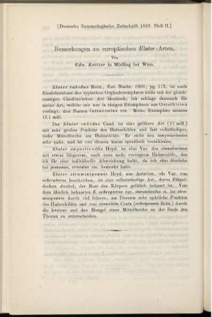 Bemerkungen zu europäischen Elater-Arten