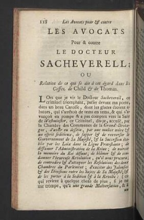 Les Avocats pour & contre le Docteur Sacheverell