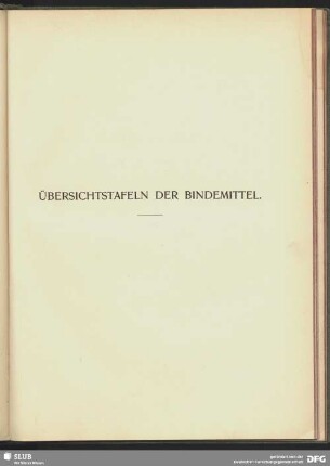 Übersichtstafeln der Bindemittel.