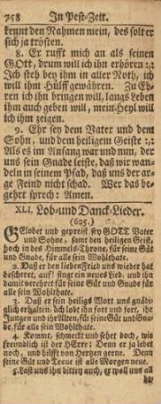 XLI. Lob- und Danck-Lieder.