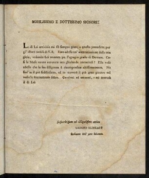 Nobilissimo e Dottissimo Signore!