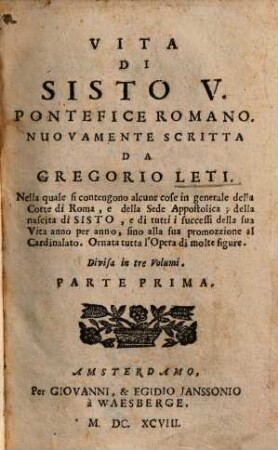 Vita di Sisto V., pontefice romano. 1