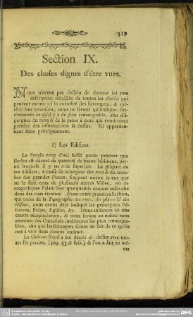 Section IX. Des choses dignes d`être vues