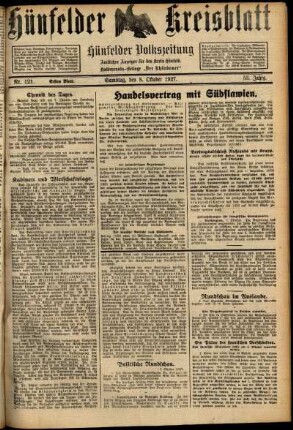 Erste Ausgabe vom Samstag, den 08. Oktober 1927.