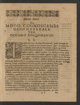 De Modo Cognoscendi Deum Naturaliter. Occasio Disquirendi