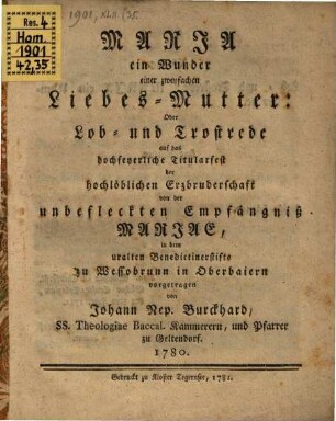 Maria, ein Wunder einer zweyfachen Liebes-Mutter