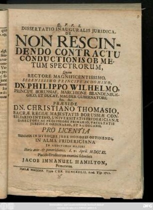 Dissertatio Inauguralis Juridica, De Non Rescindendo Contractu Conductionis Ob Metum Spectrorum