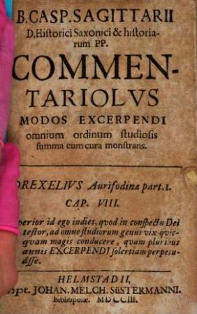 Commentariolus modos excerpendi studiosis ... monstrans