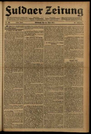 Erste Ausgabe vom Mittwoch, den 21. Mai 1913.