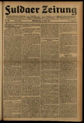 Erste Ausgabe vom Mittwoch, den 21. Mai 1913.