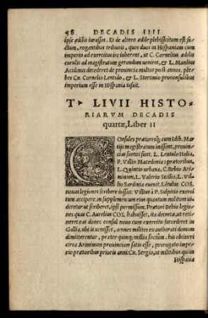 T. Livii Historiarum Decadis quartae, Liber II