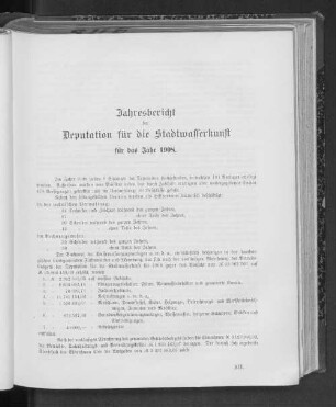 Jahresbericht der Deputation für die Stadtwasserkunst für das Jahr 1908.