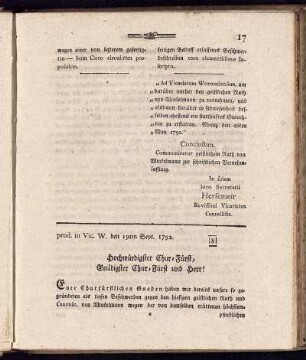 8. Hochwürdigster Chur-Fürst, Gnädigster Chur-Fürst und Herr!