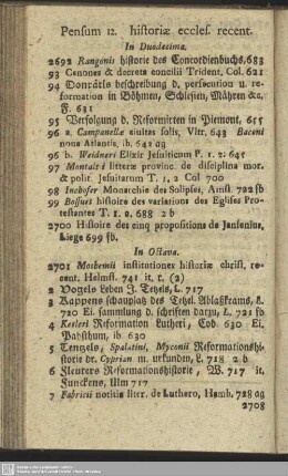 Pensum 12. historiae eccles. recent.