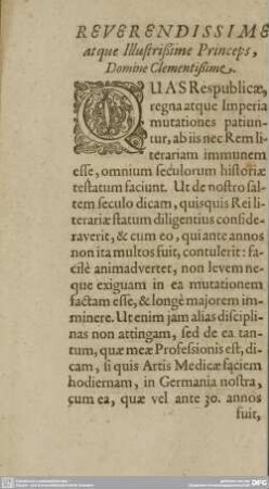 REVERENDISSIME atque Illustrißime Princeps, Domine Clemtißime.