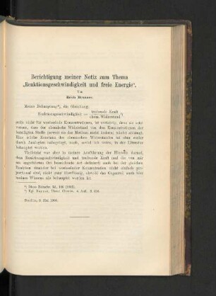 Berichtigung meiner Notiz zum Thema "Reaktionsgeschwindigkeit und freie Energie"
