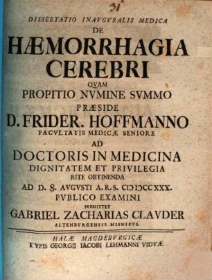 Diss. inaug. med. de haemorrhagia cerebri