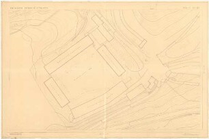 Fick, Roderich; Obersalzberg; SS-Kaserne mit Mannschaftsgebäude, Wirtschaftsgebäude, Exerzierhaus, Kasernenhof, Turnhalle - SS-Kaserne, Übersichtsgeländeplan (Lageplan)