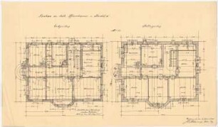 Pfarrhaus (und Entwurf für eine Kirche), Bochum-Hordel: Grundrisse Erdgeschoss, Keller 1:50