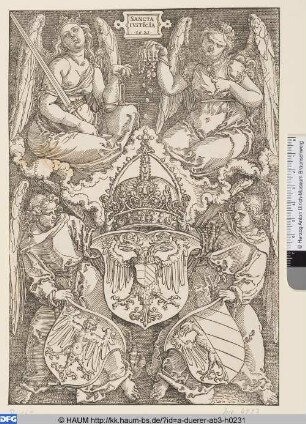 Sancta Ivsticia. Allegorie mit den Wappen des Reichs und der Stadt Nürnberg