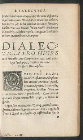 Dialectica Pro Huius artis tyronibus ...