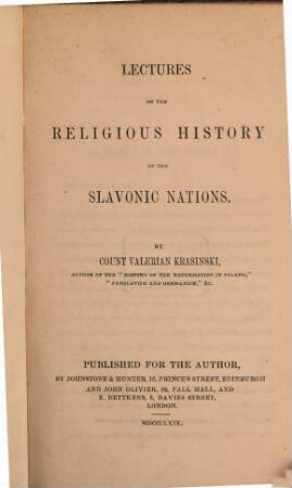 Lectures on the religious History of the Slavonic Nations