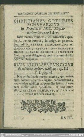 Christianus Gotlibius Schwarzius in Praeceptis MSC. Elegiae scribendae, Cap. I §. 10