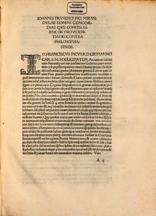 Ioannis Francisci Pici Mirandvlae Domini. Concordiaeqve Comitis: Liber De Providentia Contra Philosophastros
