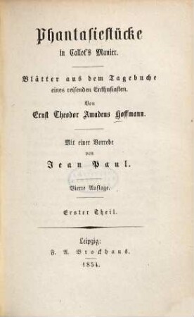 Phantasiestücke in Callot's Manier : Blätter aus dem Tagebuche eines reisenden Enthusiasten, 1
